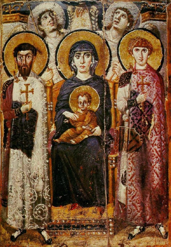 Mary, Mother of Jesus in 6th Century Byzantine art under Justinian.
