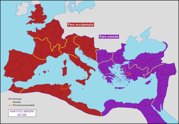 The Roman Empire in 395 AD.