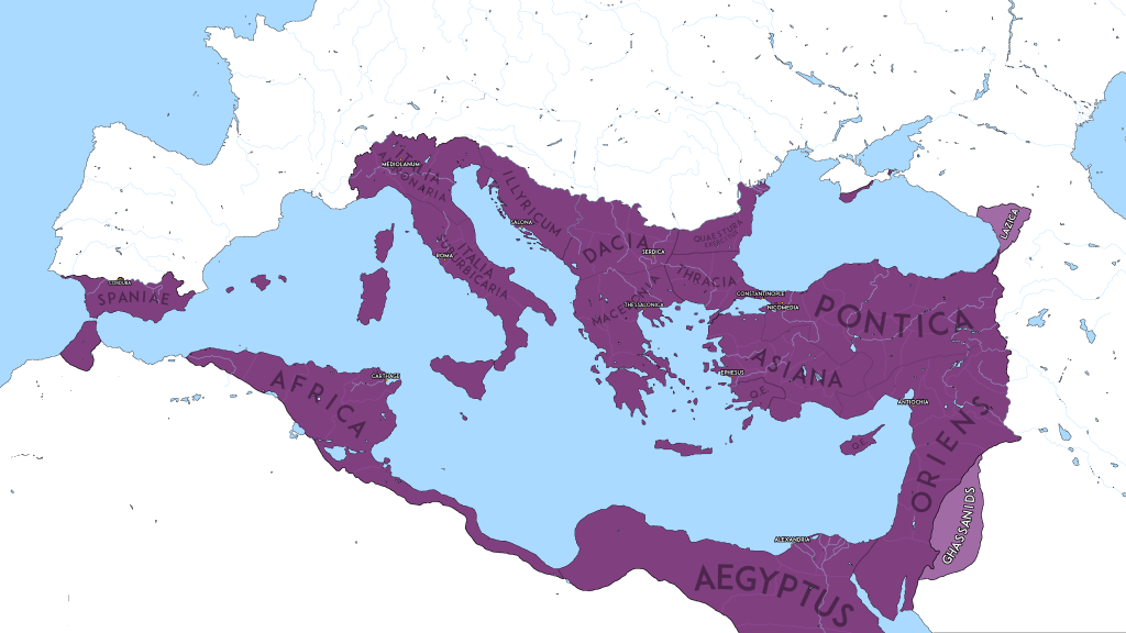 The Byzantine Empire during the reign of Justinian.