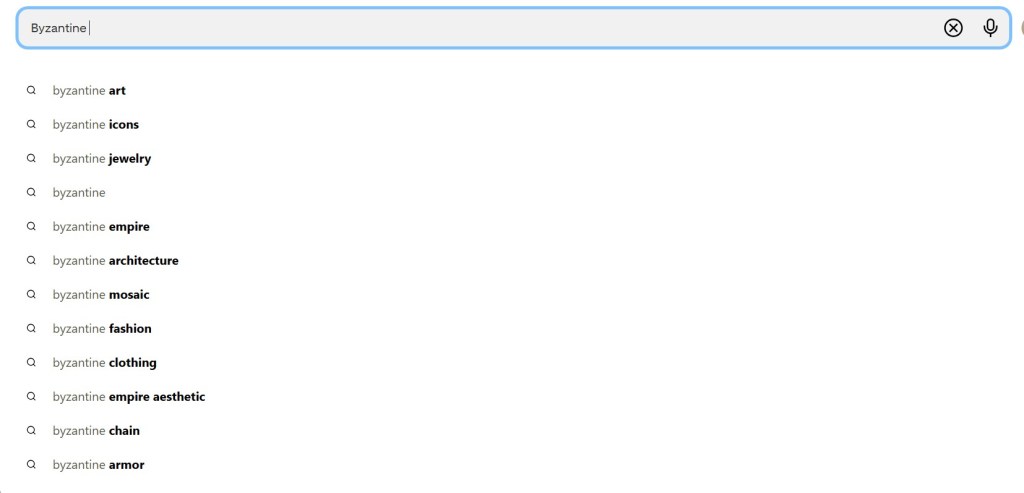 Byzantine Searches on Pinterest Search Bar