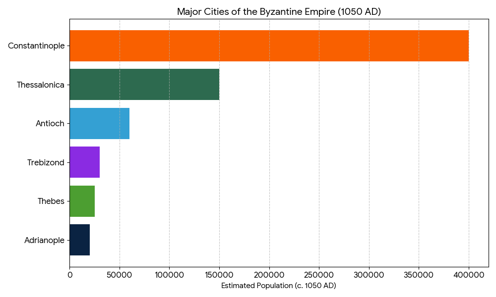 Bar Chart showing the cities of the Byzantine Empire in 1050 AD era.